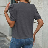 Casual Bubble Sleeve Short Sleeve t-shirt: Apricot / 100%Polyester / M