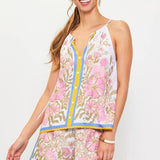 Sleeveless Border Print Top: Sweet Pea / M