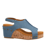 HANNAH Peep Toe Cork Women Platform Sandal Velcro Slingback: Denim / 10