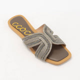 MARISA H-SHAPED UNIQUE ZIPPER LINE DESIGN SANDAL: CHAMPAGNE / 10