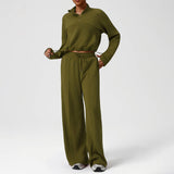Women Casual Sporty Set: Half Zip Pullover + Wide Leg Pants