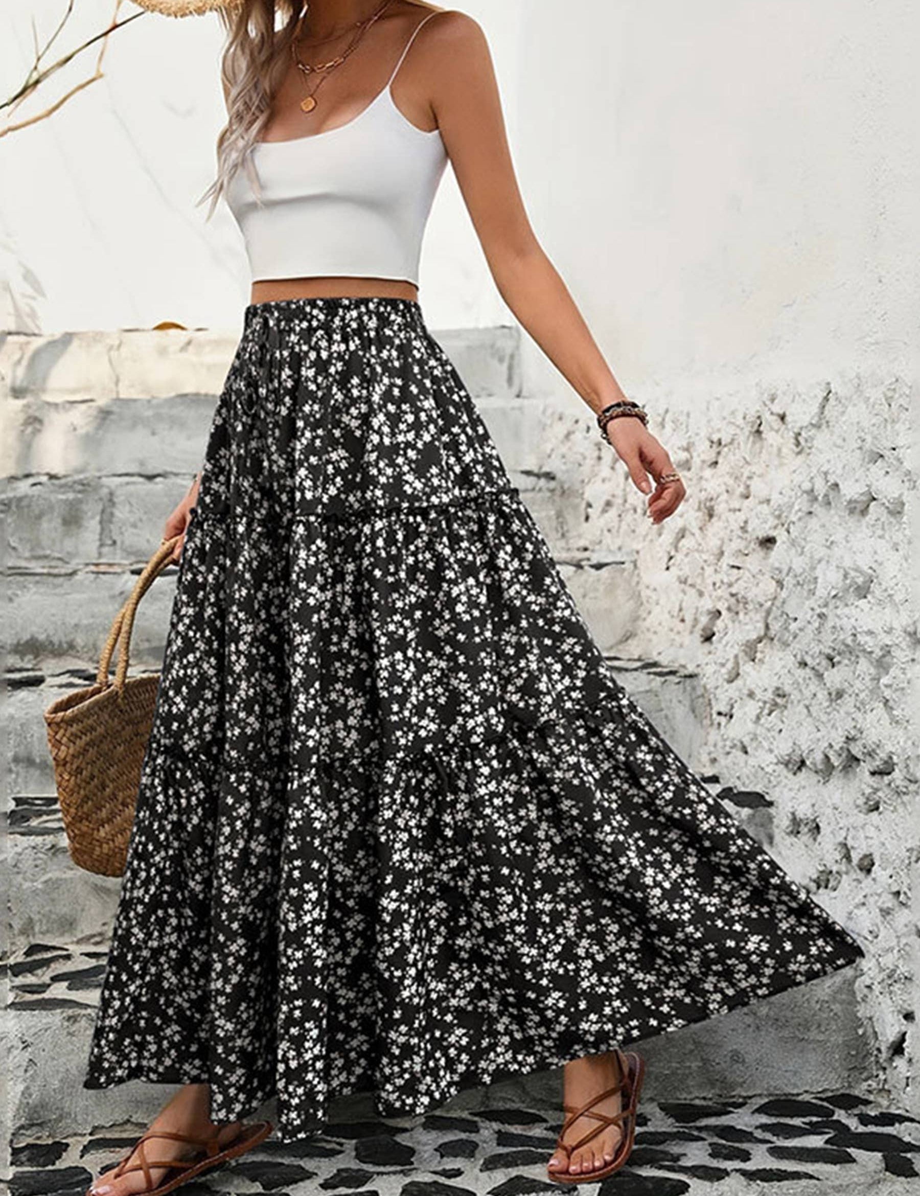 Floral Belt With Three-layer Splicing Skirt: Blue / L