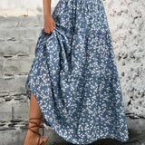 Floral Belt With Three-layer Splicing Skirt: Blue / XL