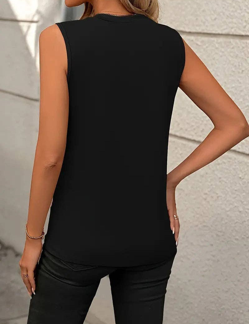 Sleeveless Knit Tank Top Women Loose Fit Solid Color: Lotus / 65%RAYON 35%POLYESTER / 2XL
