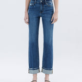 HIGH RISE DARK WASH CUFFED STRAIGHT JEANS T6666: NICO / 32