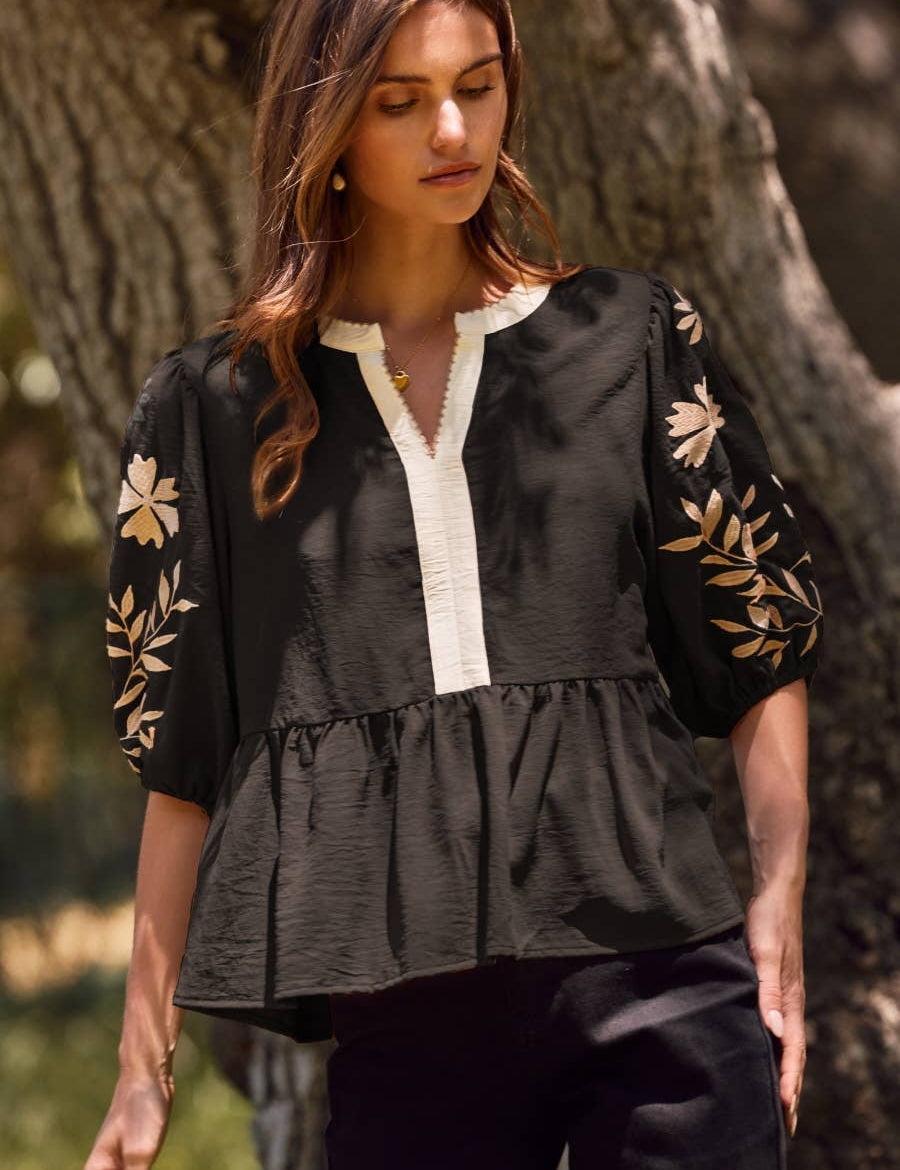 Solid Airflow Peplum Blouse : Mocha / L