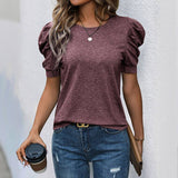 Casual Bubble Sleeve Short Sleeve t-shirt: Pink / 100%Polyester / L