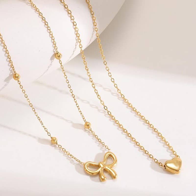 18K STAINLESS STEEL TARNISH FREE BOW NECKLACE | 40NK9500: GOLD