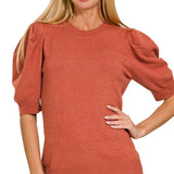 ,,..SI-25003 Viscose Puff Short Sleeve Sweater: H BEIGE-170996 / S