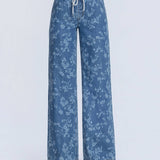 HIGH RISE FLORAL PRINT BAGGY WIDE LEG JEANS T7328VFR: VINTAGE FLORAL / 25