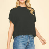 DROPPED SHOULDER SWEATER TOP Black / S