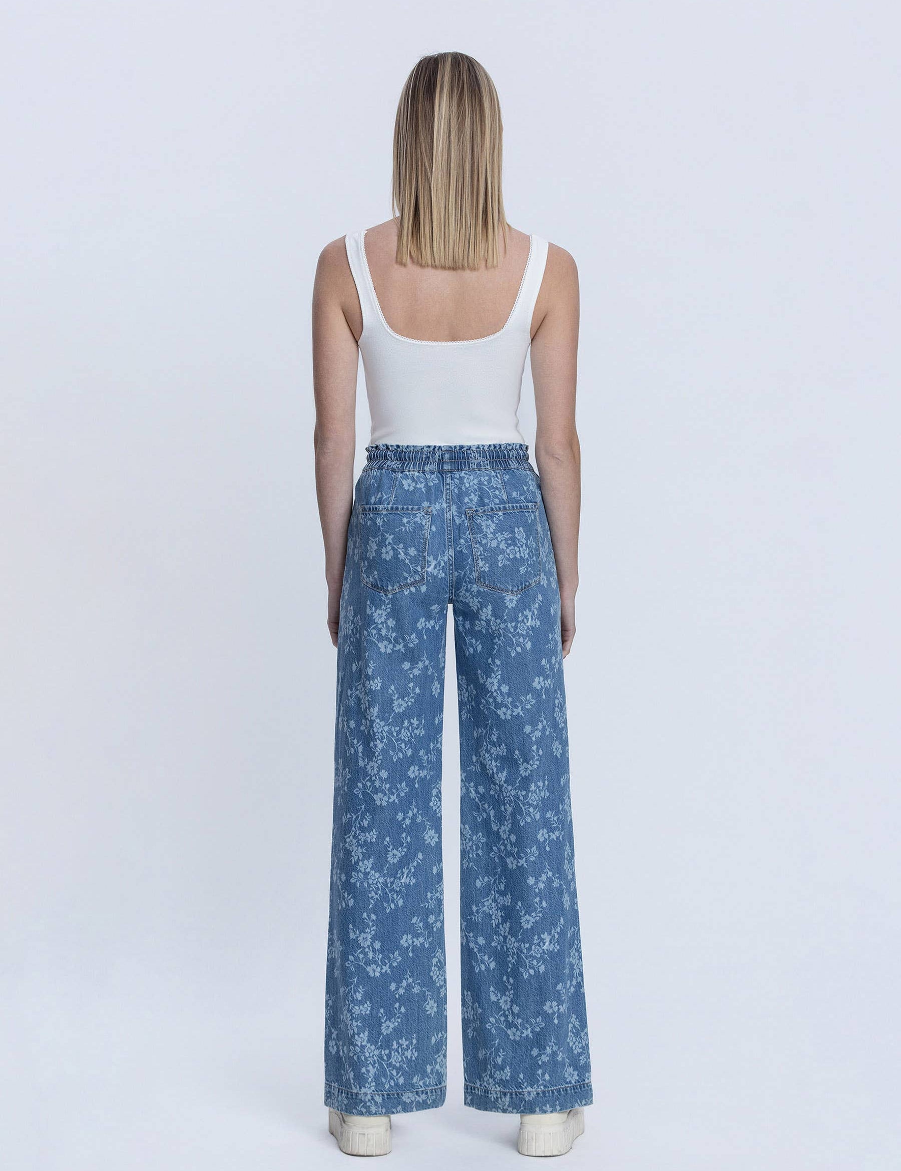 HIGH RISE FLORAL PRINT BAGGY WIDE LEG JEANS T7328VFR: VINTAGE FLORAL / 28