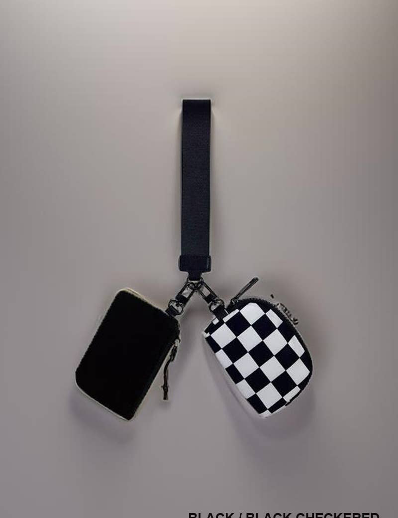 ,,,.0810 Dual Pouch Wristlet Keychain Wallet SI-26443: BLACK/BLACK LEOPARD-170269 / OS