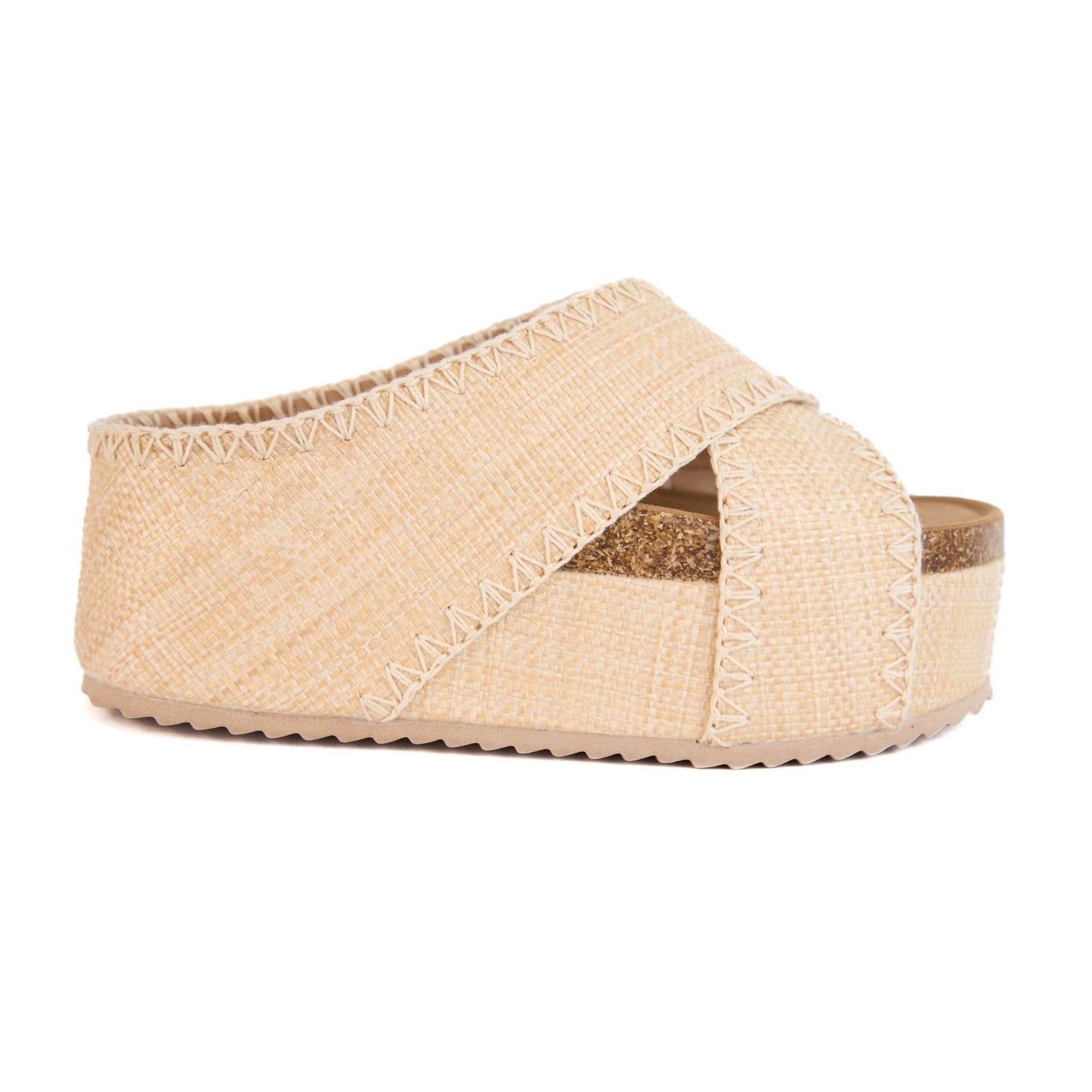 Nina 4 Crisscross Platform Wedge with Contrast Stitch Detail: Gold / 6
