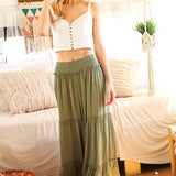 Maxi Tiered  Wide Leg Beach Palazzo Pants VP73052: Mocha / S