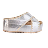 Nina 4 Crisscross Platform Wedge with Contrast Stitch Detail: Nude Raffia / 10