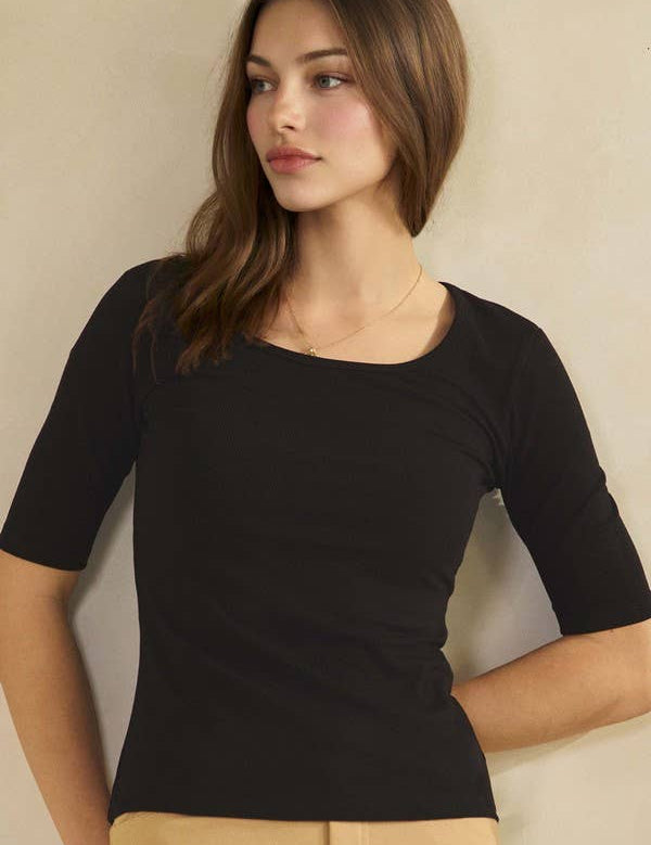 Pure Comfort Modern Mid Sleeve Ribbed Fitted Top