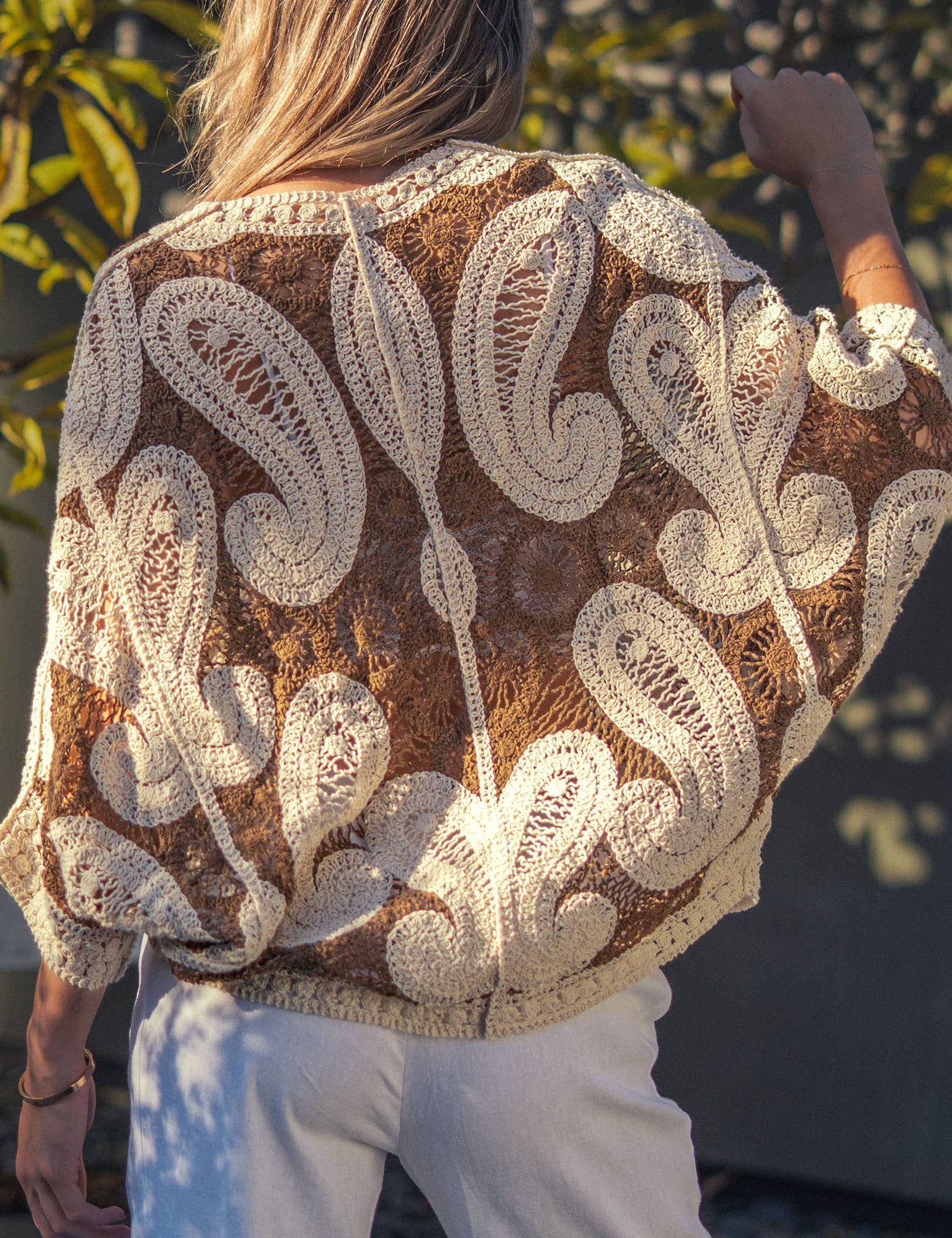 Oversized Paisley Crochet Knit Cardigan