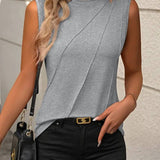 Sleeveless Knit Tank Top Women Loose Fit Solid Color: Grey / 65%RAYON 35%POLYESTER / XL