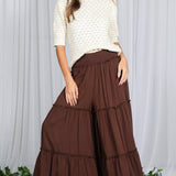 Maxi Tiered  Wide Leg Beach Palazzo Pants VP73052: Mocha / M