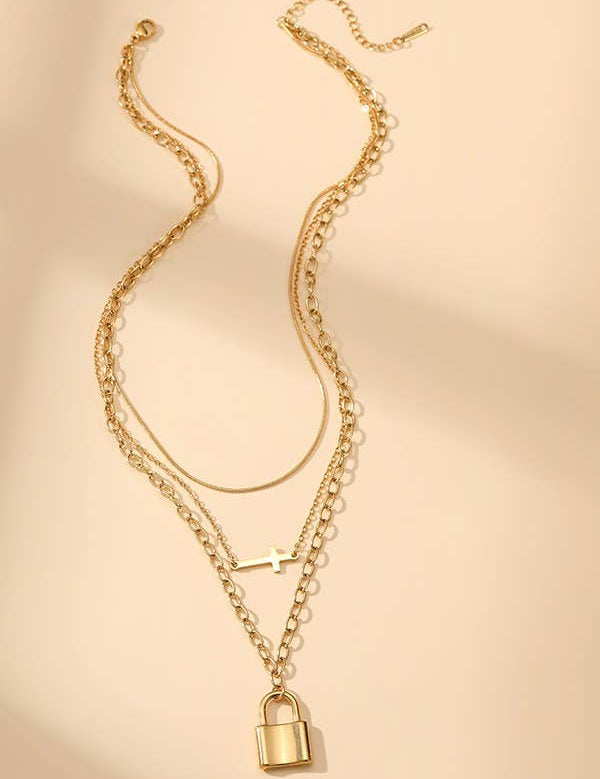 18K STAINLESS STEEL TARNISH FREE LAYERED NECKLACE | 40NK371: Gold