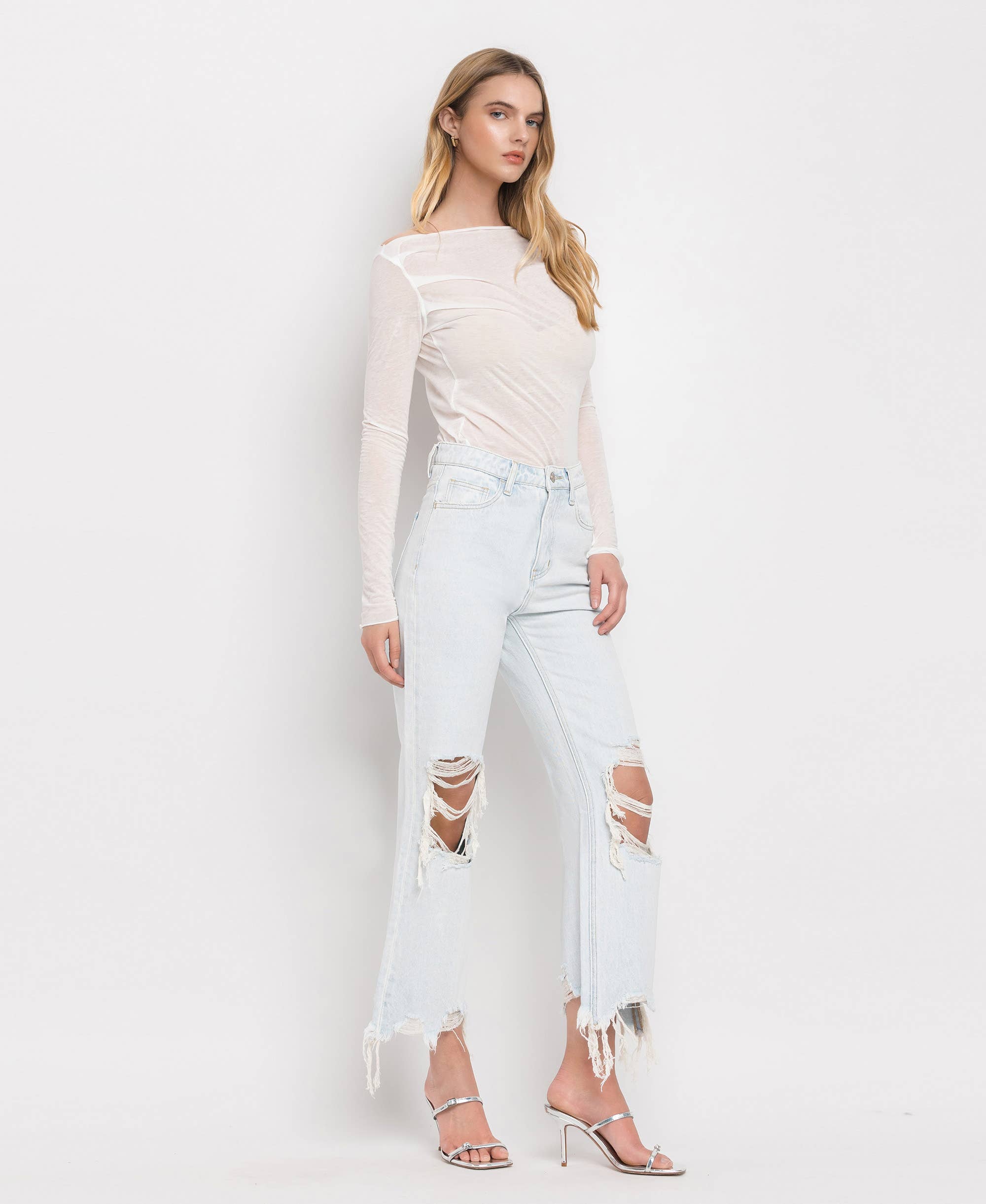 90'S VINTAGE SUPER HIGH RISE CROP FLARE JEANS V2471: NASHVILLE MOON / 29