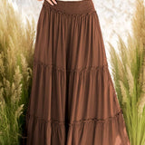Maxi Tiered  Wide Leg Beach Palazzo Pants VP73052: Mocha / M