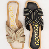 MARISA H-SHAPED UNIQUE ZIPPER LINE DESIGN SANDAL: CHAMPAGNE / 8