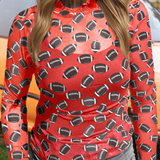 Fashion-W Game Day Rugby Mesh Sheer Long Sleeve Top: Brown / Missy / M