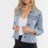 OPEN PACK CLASSIC FIT PEPLUM DENIM JACKET-KC7369L: LIGHT / XL