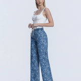 HIGH RISE FLORAL PRINT BAGGY WIDE LEG JEANS T7328VFR: VINTAGE FLORAL / 24