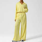Women Casual Sporty Set: Half Zip Pullover + Wide Leg Pants